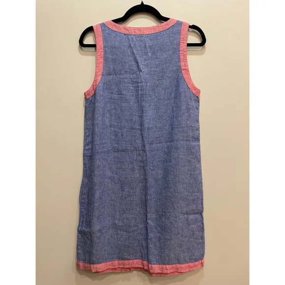 Sigrid Olsen Chambray Linen Dress S Blue Sleeveless V-neck Coastal Preppy - Picture 4 of 6